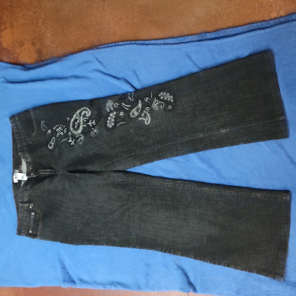 Woman's embroidered jeans, black, plus 16 waist